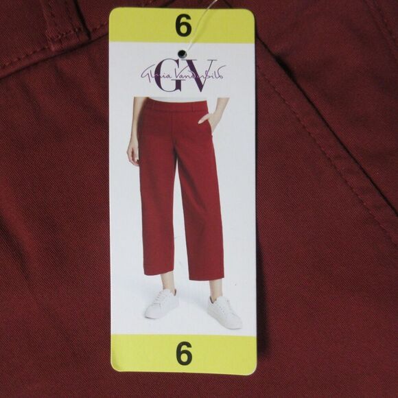 GLORIA VANDERBILT Wide Leg Tummy Control Crop Pants Sz 6 Red Rust Pull On NWT - Picture 1 of 12